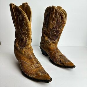 Corral Women's Cowboy Boots Size 7 M Distressed Crackle Leather Eagle Brown